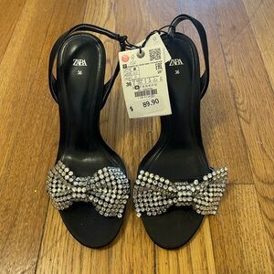 Zara Black Sandals with Silver Embellishments